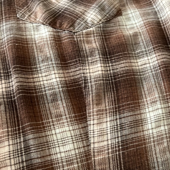Shyanne button up western shirt plaid Pearl snap buttons / soft brown /cream - Picture 4 of 11